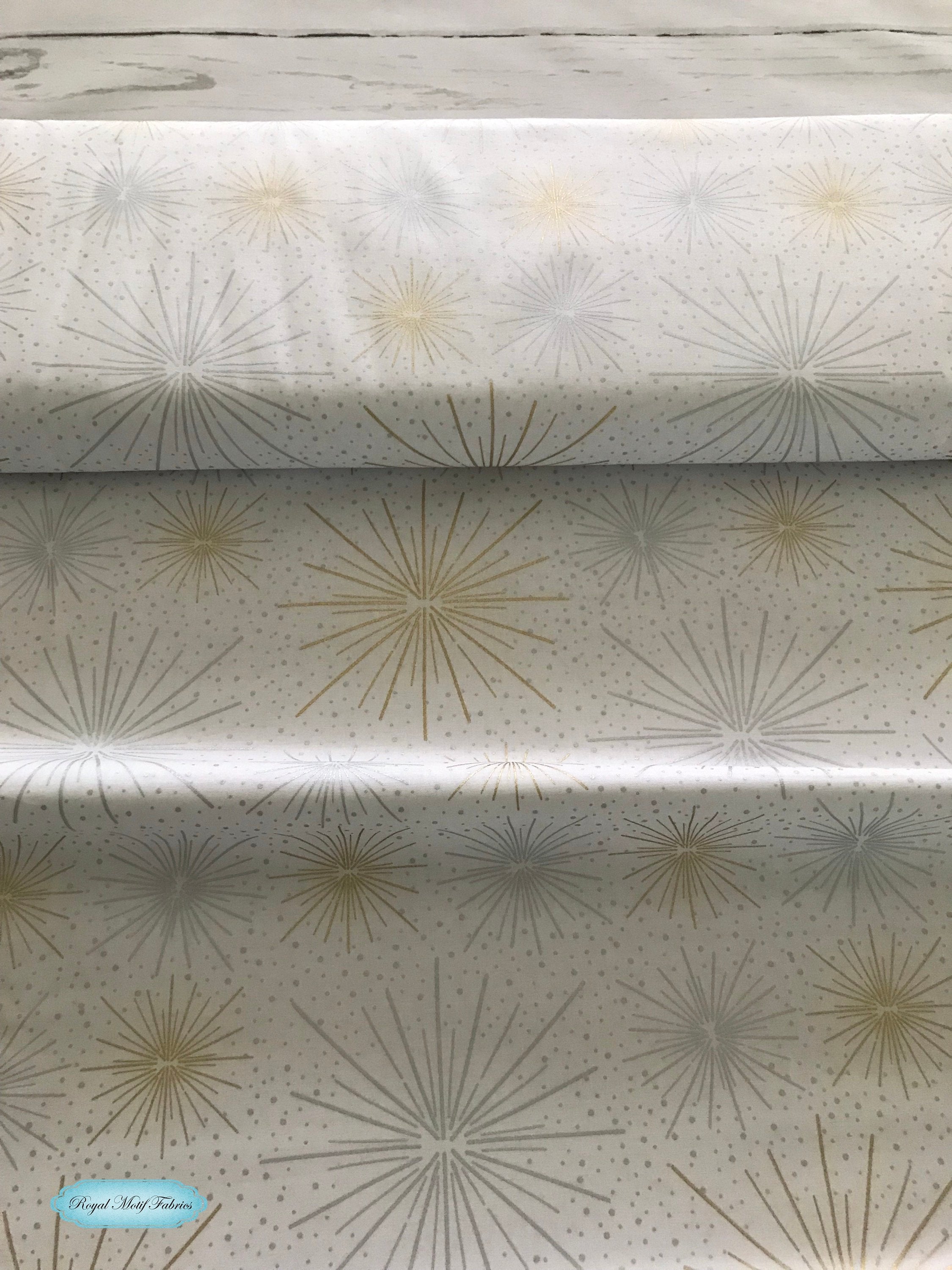 Sparkle and Fade - White/Metallic - with Silver & Gold Metallic Accent Yardage