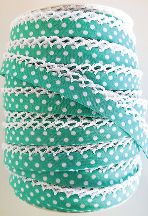 Crotchet Edge Double Fold Bias Dots Sea foam Tape |Royal Motif Fabrics