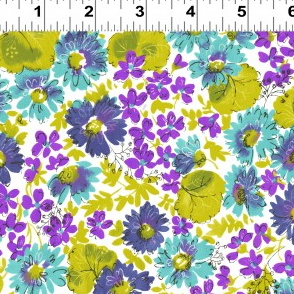 Cassandra Floral Toss Purple Fabric by Clothworks | Designer Fabrics