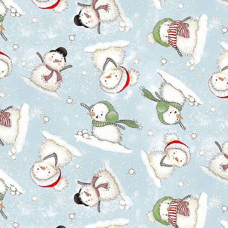 Snow Fun - Tossed Cute Snowmen Fabric