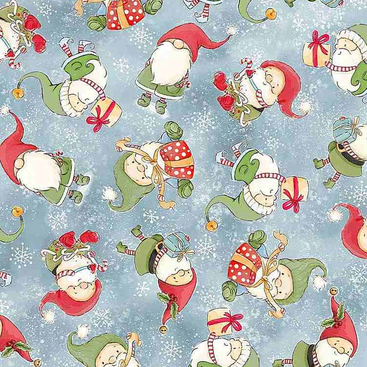 Snow Fun - Tossed Holiday Elves Fabric