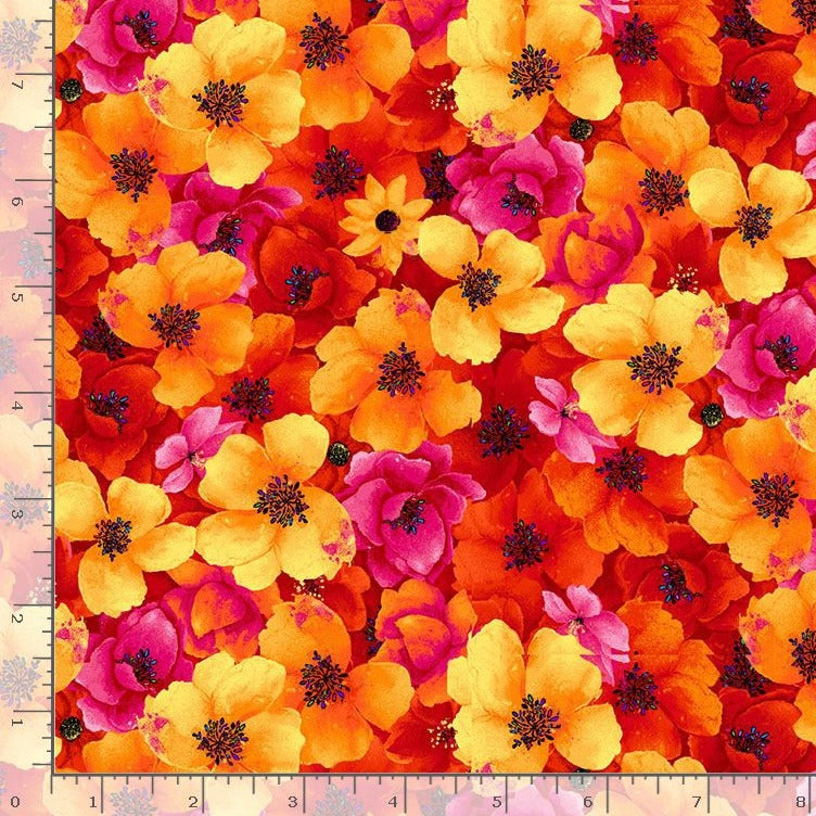 Timeless Treasures - Night Bloom - Packed Night Bloom Florals Orange