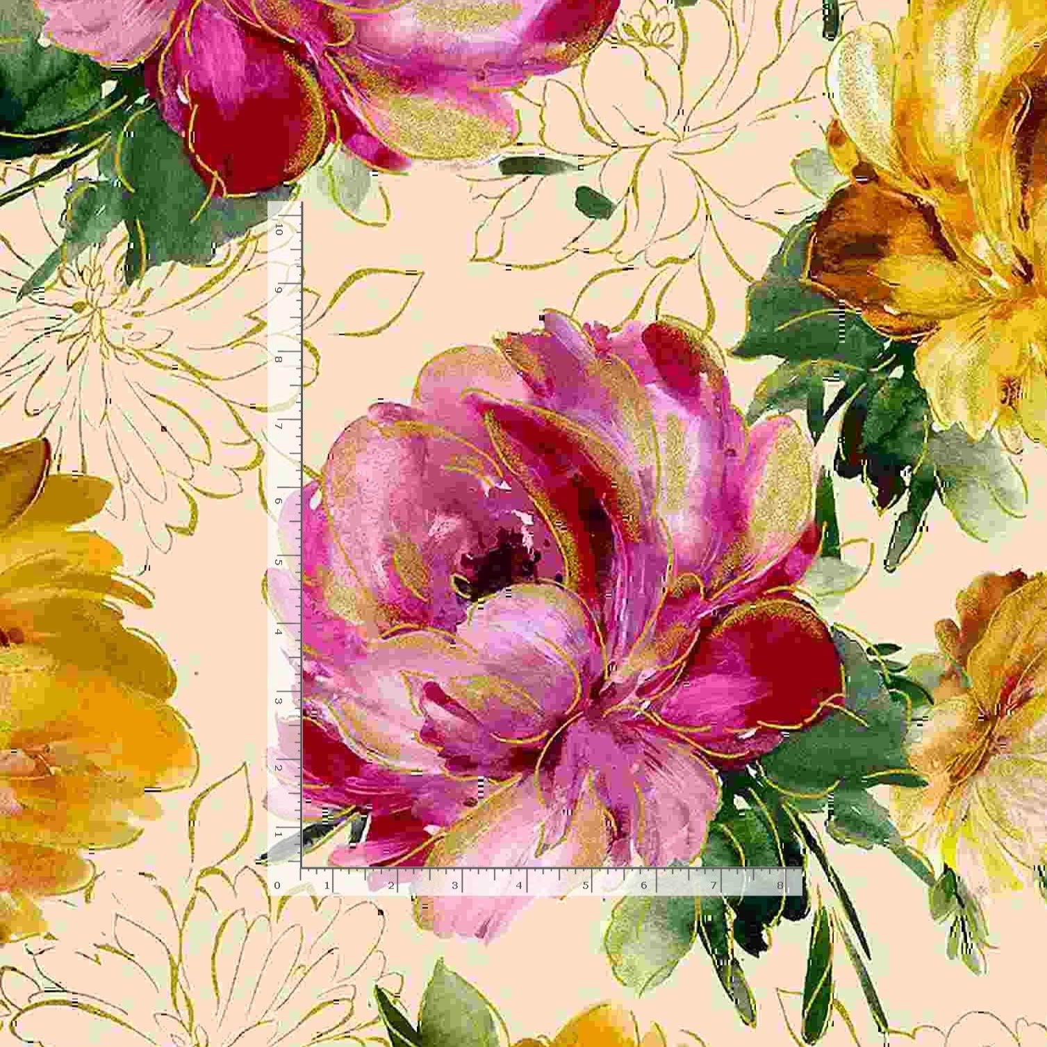 Felicity - Large Metallic Peonies on Cream by Timeless Treasures