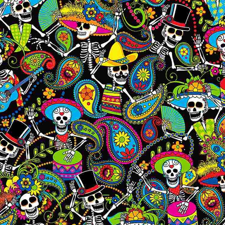 Packed Day of the Dead Skeletons Fabric