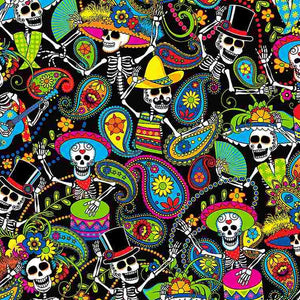 Packed Day of the Dead Skeletons Fabric