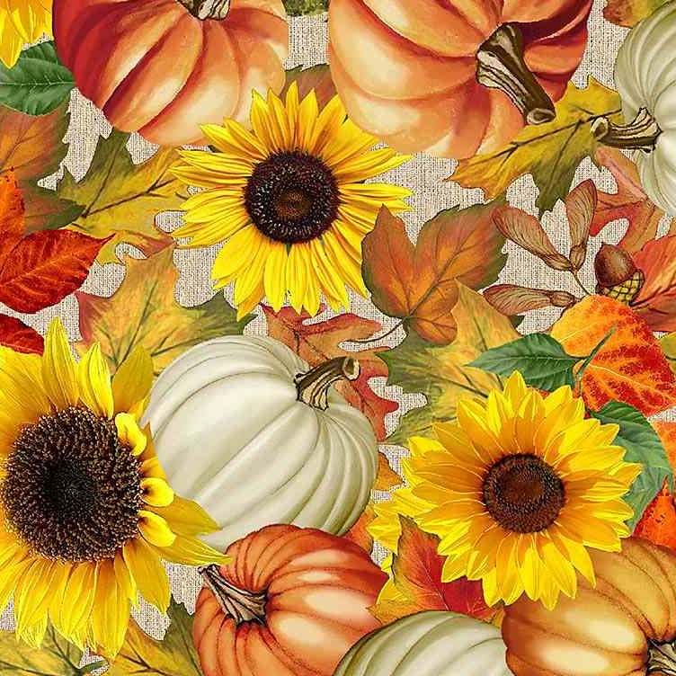 Harvest Pumpkin Sunflowers Allover Fabric 