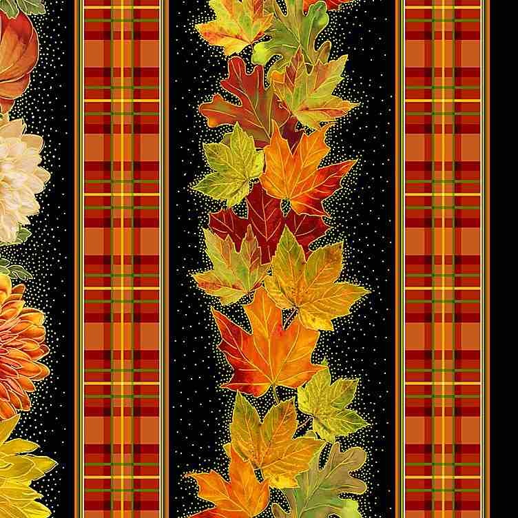 Mums and Autumn Leaves Metallic 11" Stripe