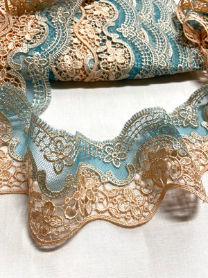 Embroidered Net Lace Trim with scallops - Ribbon Trim - Netting Lace