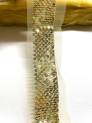 Gold Sequins on Mesh Trim - Mesh Gold Sequins Ribbon