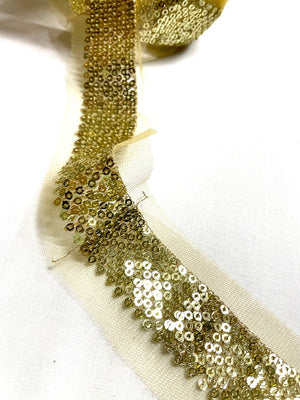 Gold Sequins on Mesh Trim - Mesh Gold Sequins Ribbon