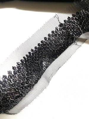 Black Sequins on Mesh Trim | Black Mesh Sequins Ribbon