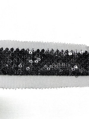 Black Sequins on Mesh Trim | Black Mesh Sequins Ribbon