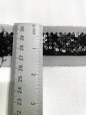 Black Sequins on Mesh Trim | Black Mesh Sequins Ribbon