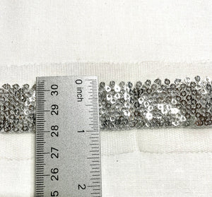 Silver Sequins on Mesh Trim | White Mesh Silver Sequins Ribbon