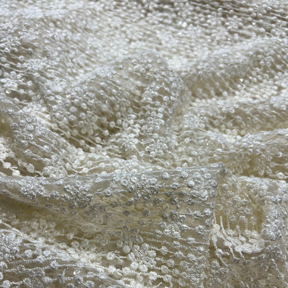 Cream Embroidered Net Fabric Embellished