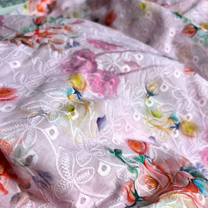 Pink Hakoba Cotton Embroidered Fabric