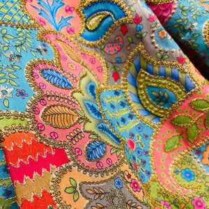 Multicolor Artificial Raw Silk Embroidered