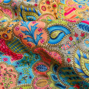 Multicolor Artificial Raw Silk Embroidered