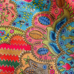 Multicolor Artificial Raw Silk Embroidered