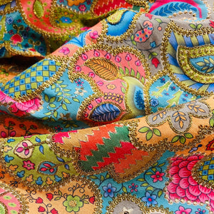 Multicolor Artificial Raw Silk Embroidered