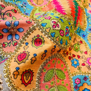 Multicolor Artificial Raw Silk Embroidered