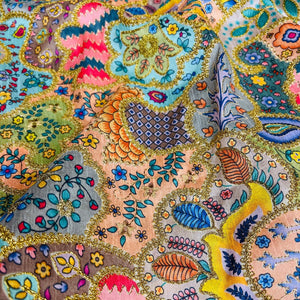 Multicolor Artificial Raw Silk Embroidered