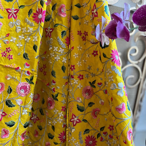 Yellow Bangalore Silk Embroidered with Sequins