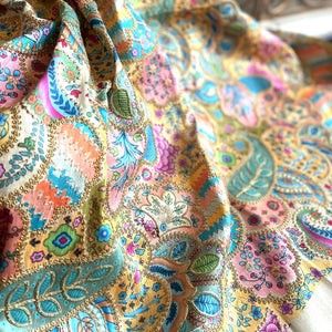 Multicolor Artificial Raw Silk Embroidered