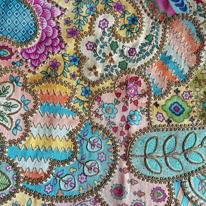 Multicolor Artificial Raw Silk Embroidered