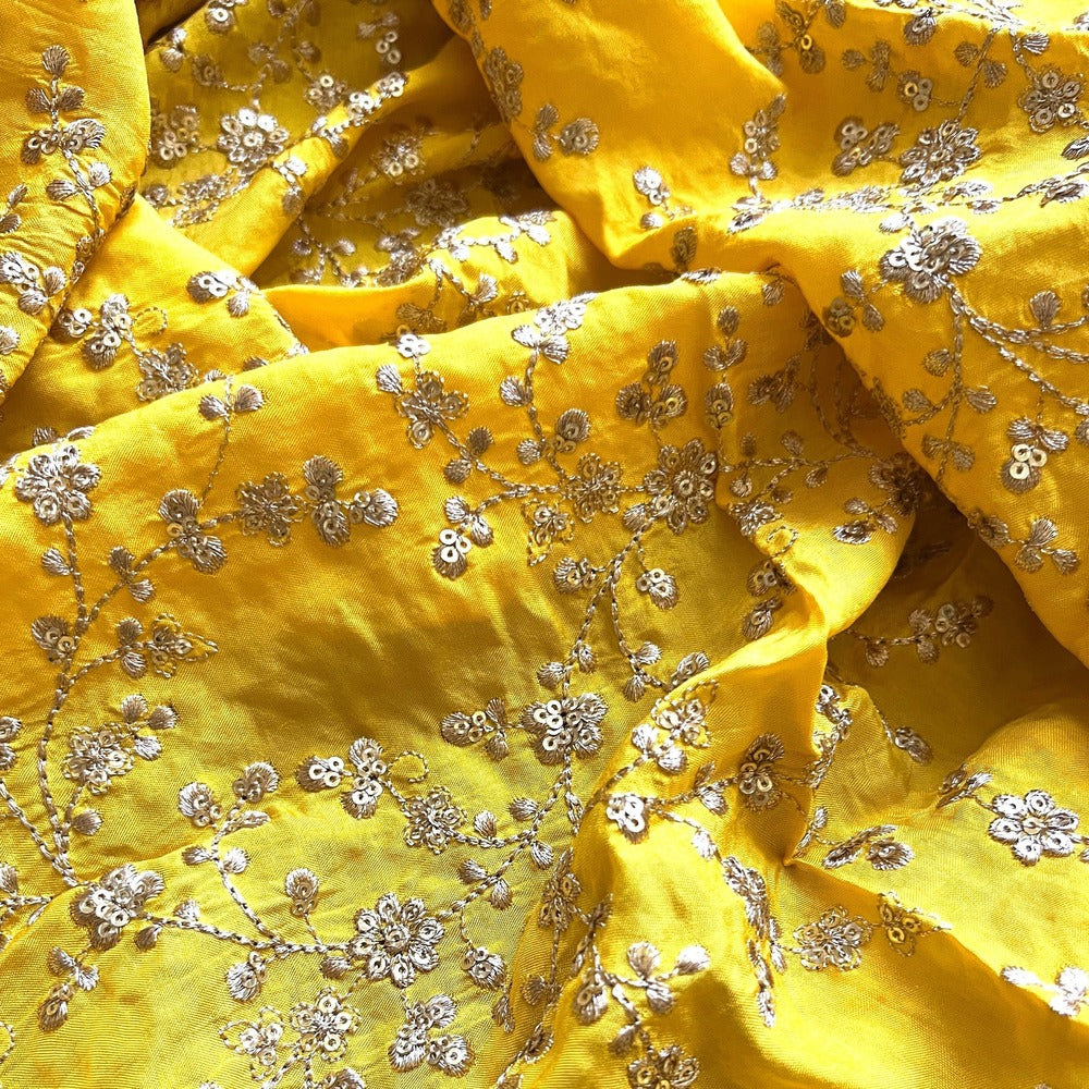 Yellow Embroidered Banarasi Silk with Sequins