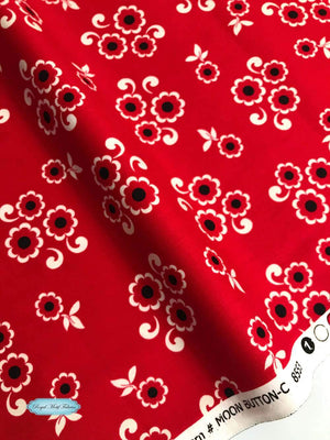 Moon Flower -  Moon Button Red Yardage