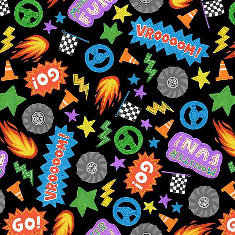 Monster Truck Fun Stickers Fabric