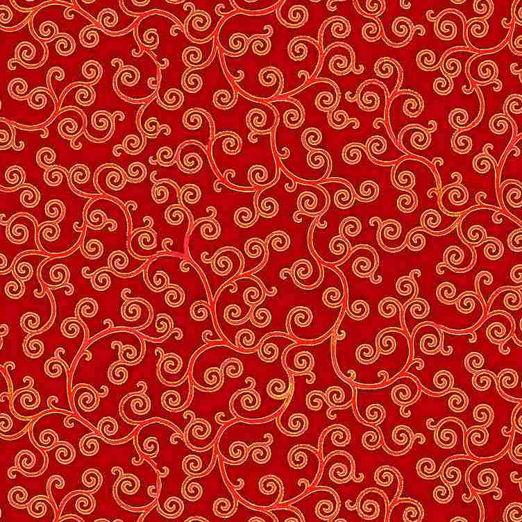 Gilded Rose - Gilded Roses Curl Red Fabric