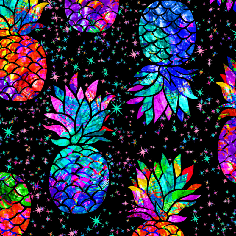 Timeless Treasures - Midnight Tropical Galaxy Pineapples