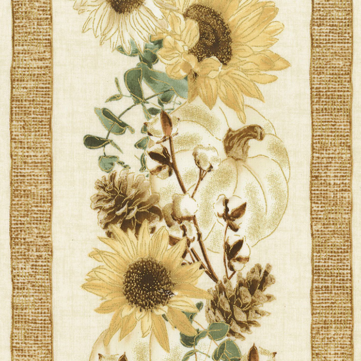 Country Harvest Cream Sunflower Stripe Metallic by Timeless Treasures