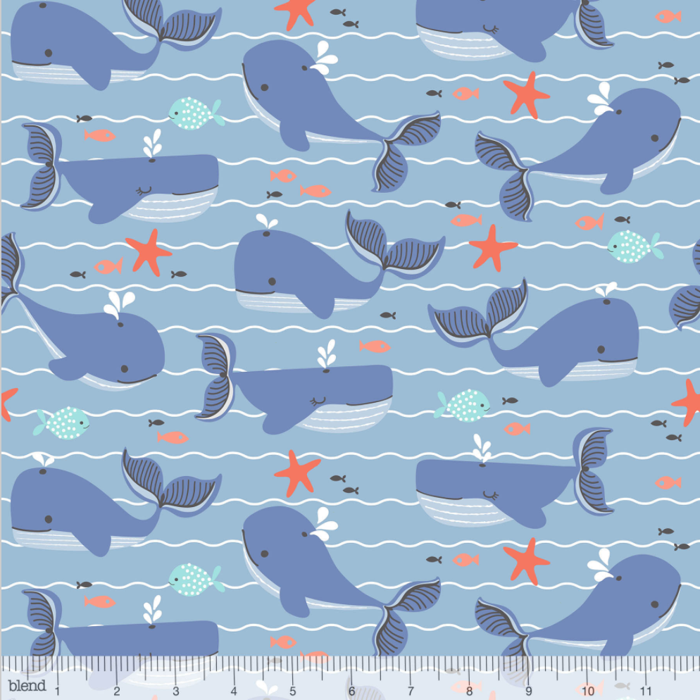 Underwater Fanta-Sea Whale Watching Light Blue by Maude Asbury Blend Fabrics