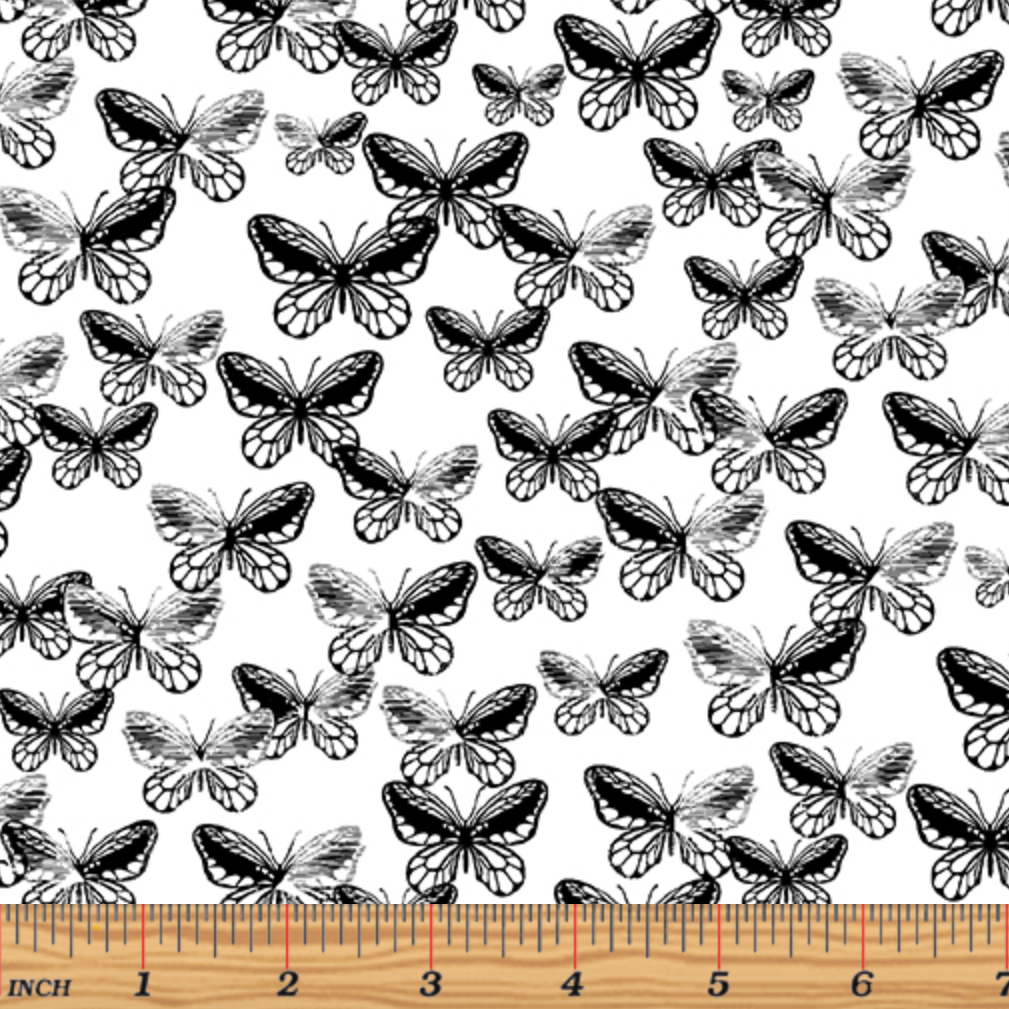 Tonal Butterflies White/Black by Kanvas Studio for Benartex 7811-99