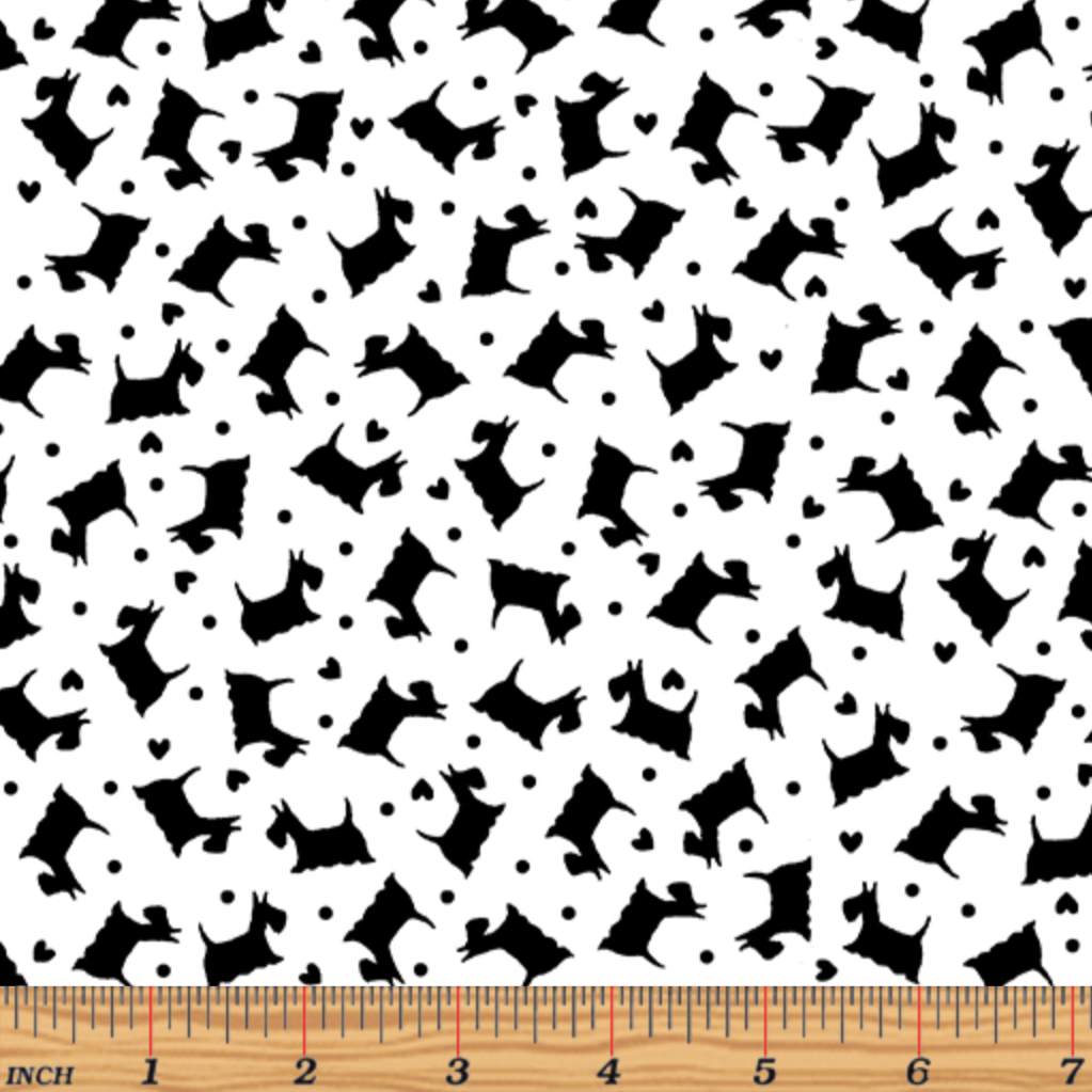 Tonal Scottie Dogs White/Black by Kanvas Studio for Benartex