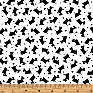 Tonal Scottie Dogs White/Black by Kanvas Studio for Benartex