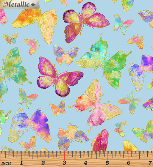 Watercolor Wishes Butterfly Wishes Light Blue Gold Metallic by Kanvas Studio