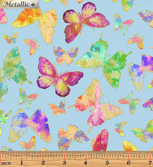 Watercolor Wishes Butterfly Wishes Light Blue Gold Metallic by Kanvas Studio