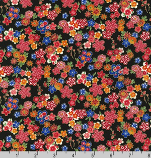 Sakura Brook Metallic Florals on Black by Robert Kaufman