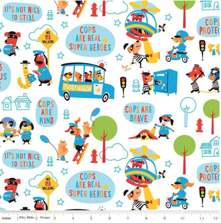 Cops and Robbers Main White by Riley Blake C8610-WHITE | Royal Motif Fabrics