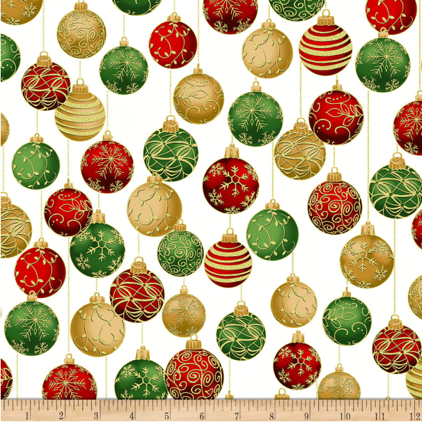 Tree Traditions - Hanging Ornaments Christmas/Gold Metallic by Hoffman Fabrics S7724-161G