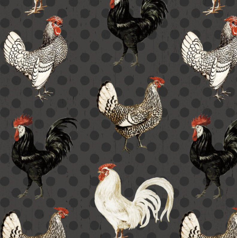 Free Range Fresh - Large Chickens Black by Wilmington Prints