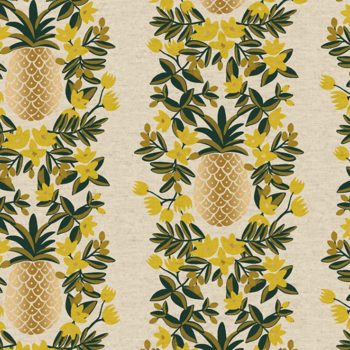 Primavera Pineapple Stripe Cream Canvas Metallic Fabric by Cotton + Steel