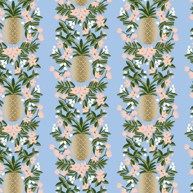 Primavera Pineapple Stripe Periwinkle Metallic Fabric by Cotton + Steel