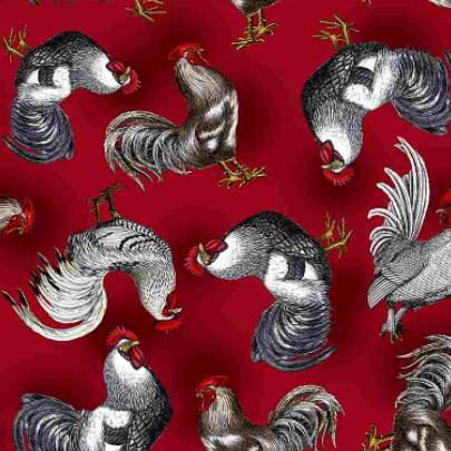 French Country - French Chickens on Red by Timeless Treasures