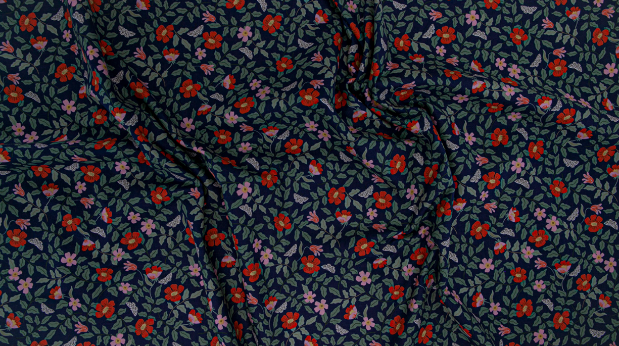 Strawberry Fields - Primrose Navy Rayon Fabric by Cotton + Steel | RP402-NA3R