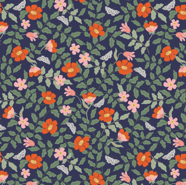 Strawberry Fields - Primrose Navy Fabric by Cotton + Steel | RP402-NA1